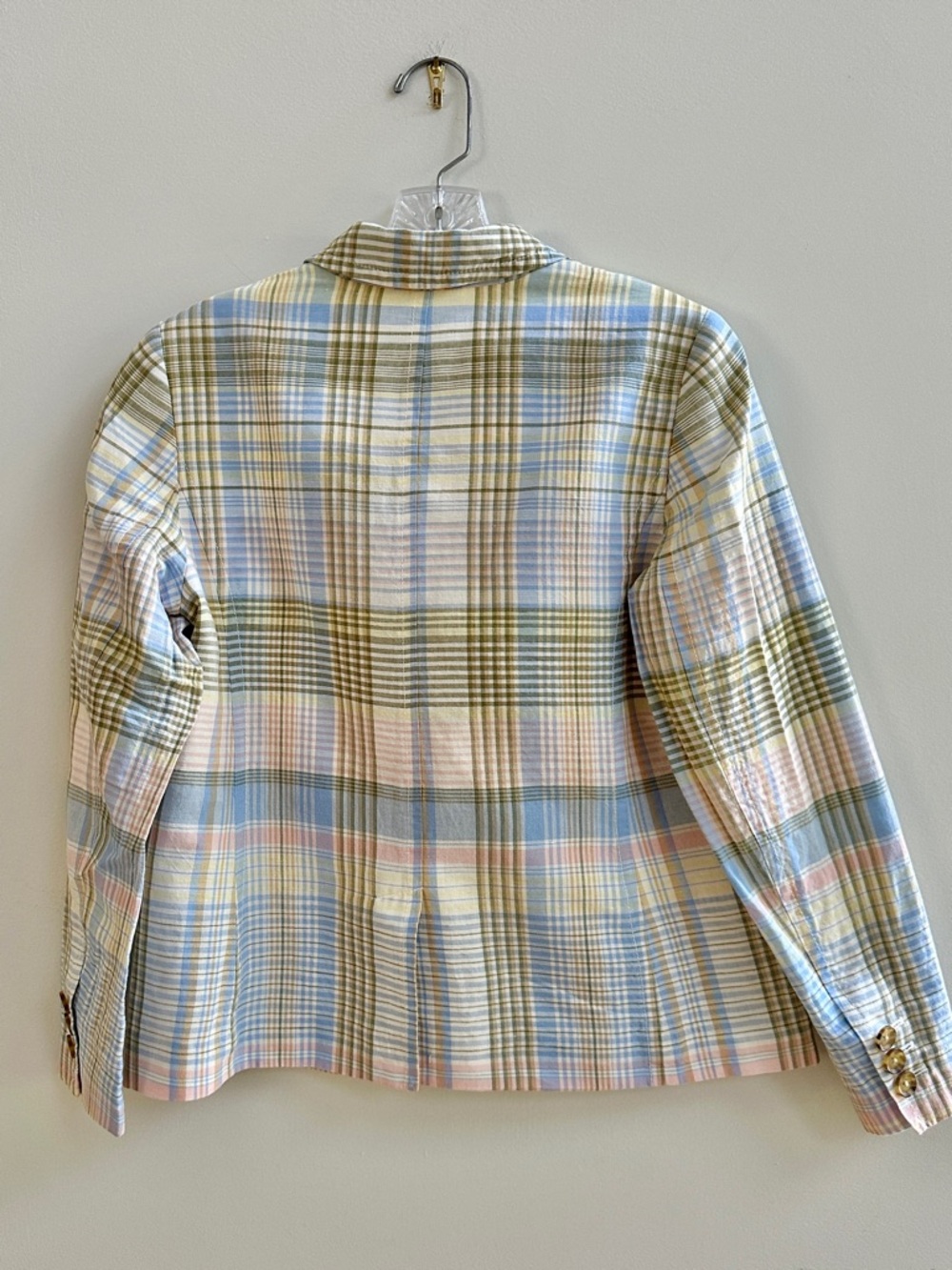 Talbots Spring/ Summer Pastel Plaid Cotton Blazer - Blue, Pink, Cream, Green - Picture 2 of 6